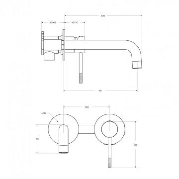 Смеситель для раковины Cezares (Цезарис) встраиваемый с внутренней частью, без донного клапана, сатин RELAX-BLI2-1-IN-W0