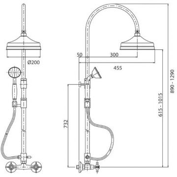 Душевая колонна Cezares (Цезарис) со смесителем, верхним и ручным душем, Золото, ручка ручного душа Золото LORD-CD-03/24-M