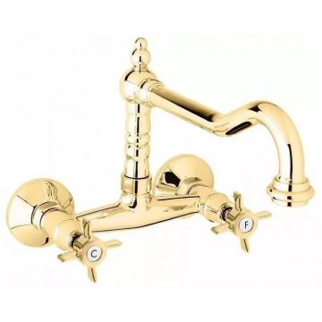 Кухонный смеситель Cezares (Цезарис) настенного монтажа золото, ручки золото LORD-LLP-03/24