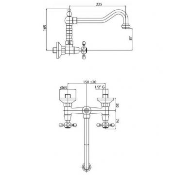Кухонный смеситель Cezares (Цезарис) настенного монтажа золото, ручки золото LORD-LLP-03/24