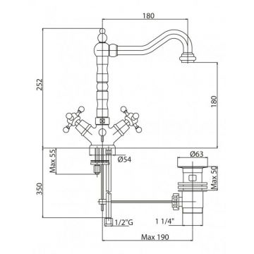 Смеситель для раковины Cezares (Цезарис) с донным клапаном золото, ручки золото LORD-LS2-03/24