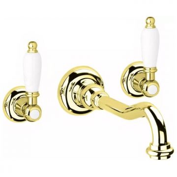 Встраиваемый Смеситель для раковины Cezares (Цезарис), золото, ручки белые FIRST-BLS1-03/24-Bi