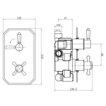 Встраиваемый термостатический Смеситель для душа Cezares (Цезарис) с 2-х позиционным переключателем BOHEMIA-VDIM-T-01-Bi