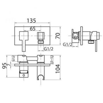 Смеситель для душа Cezares (Цезарис) и гигиенического душа со штуцером-держателелем, хром CZR-DA6-01