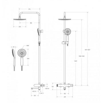 Душевая стойка со смесителем и изливом Cezares (Цезарис), брашированное золото STYLUS-CVD-BORO
