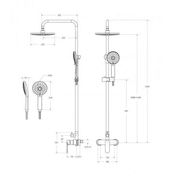 Душевая стойка со смесителем Cezares (Цезарис), брашированное золото STYLUS-CD-BORO