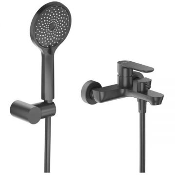 Смеситель для ванны и душа Cezares (Цезарис) однорычажный в комплекте с ручным душем, шлангом и держателем, черный матовый STYLUS-VD-NOP