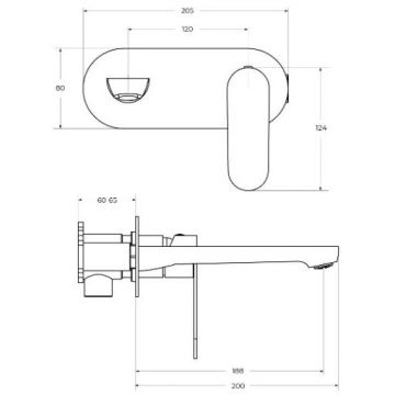 Смеситель для раковины Cezares (Цезарис) встраиваемый с внутренней частью, без донного клапана, черный матовый STYLUS-BLI1-NOP-W0