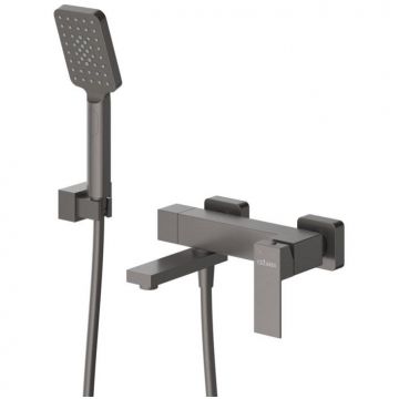 Смеситель для ванны и душа Cezares (Цезарис) однорычажный в комплекте с ручным душем, шлангом и держателем, оружейная сталь SLIDER-VD-GM