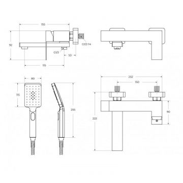 Смеситель для ванны и душа Cezares (Цезарис) однорычажный в комплекте с ручным душем, шлангом и держателем, сатин SLIDER-VD-IN