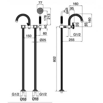 Напольный Смеситель для ванны Cezares (Цезарис) с ручным душем, исполнение бронза, ручки Бронза APHRODITE-VDP-02-S1
