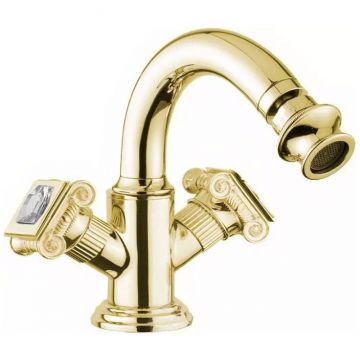 Смеситель для биде Cezares (Цезарис) с донным клапаном, исполнение золото, ручки Swarovski APHRODITE-BS2-03/24-Sw