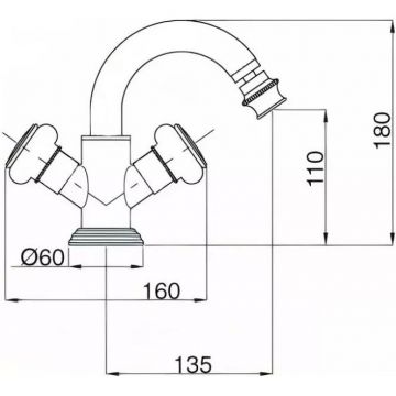 Смеситель для биде Cezares (Цезарис) с донным клапаном, исполнение золото, ручки Swarovski APHRODITE-BS2-03/24-Sw