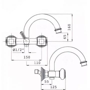 Смеситель для ванны и душа Cezares (Цезарис), исполнение золото, ручки Swarovski APHRODITE-V-03/24-Sw