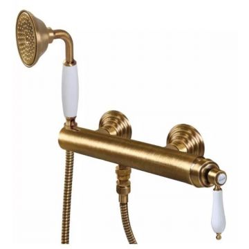 Смеситель для душа Cezares (Цезарис) однорычажный, исполнение бронза, ручки белые APHRODITE-DDM-02-Bi