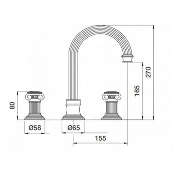 Смеситель для раковины Cezares (Цезарис) на три отверстия, высокий с донным клапаном, исполнение хром, ручки Шар APHRODITE-BLS2-A-01-M