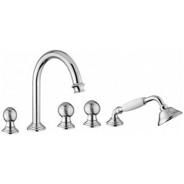 Смеситель на борт ванны Cezares (Цезарис) с выдвижным душем и переключателем, исполнение хром, ручки Шар APHRODITE-BVD-01-M