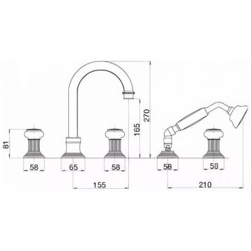 Смеситель на борт ванны Cezares (Цезарис) с выдвижным душем и переключателем, исполнение хром, ручки Шар APHRODITE-BVD-01-M