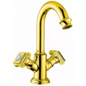 Смеситель на раковину Cezares (Цезарис) с донным клапаном, исполнение золото, ручки Swarovski APHRODITE-LS2-03/24-Sw