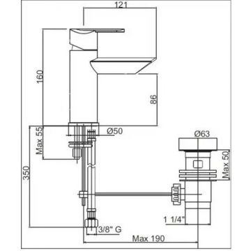 Смеситель на раковину Cezares (Цезарис) однорычажный с донным клапаном, исполнение хром, ручки хром GARDA-LSM1-01-Cr