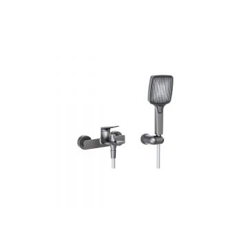 Смеситель для ванны и душа Cezares (Цезарис) однорычажный в комплекте с ручным душем, шлангом и держателем, оружейная сталь LINER-VD-GM