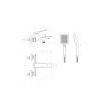 Смеситель для ванны и душа Cezares (Цезарис) однорычажный в комплекте с ручным душем, шлангом и держателем, оружейная сталь LINER-VD-GM