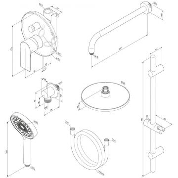 Встраиваемая душевая система Damixa (Дамикса) Apollo хром, с душевым смесителем и штангой 947530000