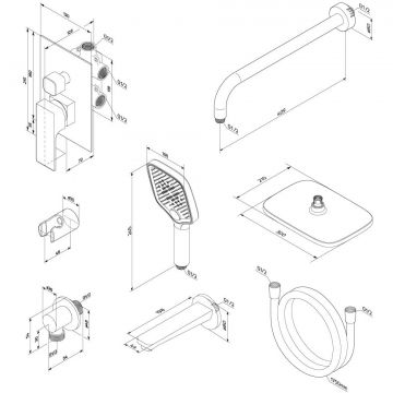 Встраиваемая душевая система Damixa (Дамикса) Gala черный, с смесителем и изливом, 953510300