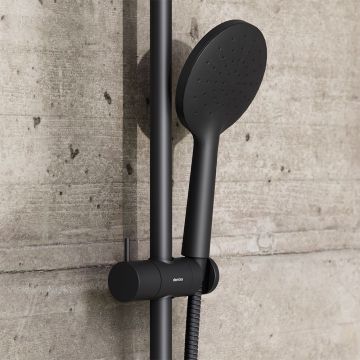 Душевая система Damixa (Дамикса) Jupiter черный, 225 мм верхний душ, 120 мм ручной, штанга 1010 мм, арт. 977000300