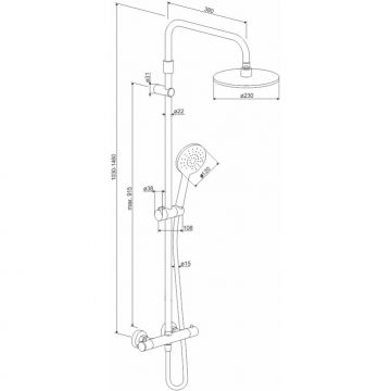 Душевая система Damixa (Дамикса) Option, верхний душ 230 мм, ручной душ 120 мм, 1 режим, хром DX218091000