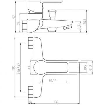 Смеситель для ванны и душа RedBlu by Damixa (Дамикса) Origin Elegance, хром/белый, 841000000