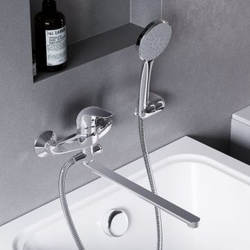 Смеситель для ванны и душа Damixa (Дамикса) Eclipse, хром, универсальный излив, душевой комплект хром, 319500001