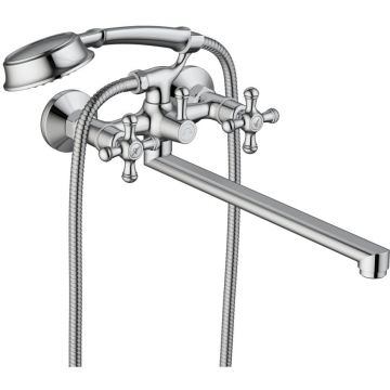 Смеситель для ванны и душа RedBlu by Damixa (Дамикса) Retro, с длинным изливом, душевым гарнитуром, хром, 239500000