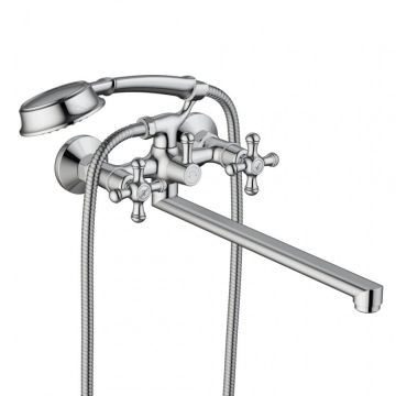 Смеситель для ванны и душа RedBlu by Damixa (Дамикса) Retro, с длинным изливом, душевым гарнитуром, хром, 239500000