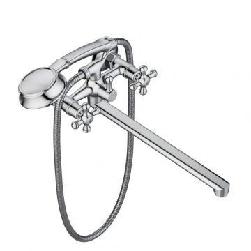 Смеситель для ванны и душа RedBlu by Damixa (Дамикса) Retro, с длинным изливом, душевым гарнитуром, хром, 239500000