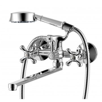 Смеситель для ванны и душа RedBlu by Damixa (Дамикса) Retro, с длинным изливом, душевым гарнитуром, хром, 239500000