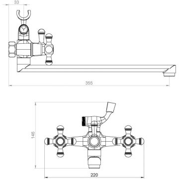 Смеситель для ванны и душа RedBlu by Damixa (Дамикса) Retro, с длинным изливом, душевым гарнитуром, хром, 239500000