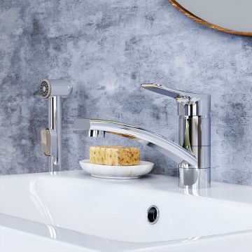 Смеситель Damixa (Дамикса) Jupiter хром, с поворотным изливом и гигиеническим душем, хром 770230001