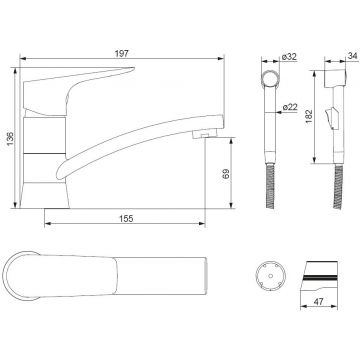Смеситель Damixa (Дамикса) Jupiter хром, с поворотным изливом и гигиеническим душем, хром 770230001