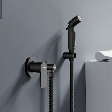 Смеситель Damixa (Дамикса) Apollo монтируемый в стену, с гигиеническим душем, черный, 477510300