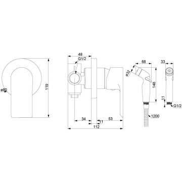 Смеситель Damixa (Дамикса) Apollo монтируемый в стену, с гигиеническим душем, черный, 477510300