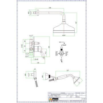Душевой комплект Fiore (Фиоре) Imperiale, на 2 потребителя, с круглым верхним душем 20 см и кронштейном 35 см, золото, 83OO5138