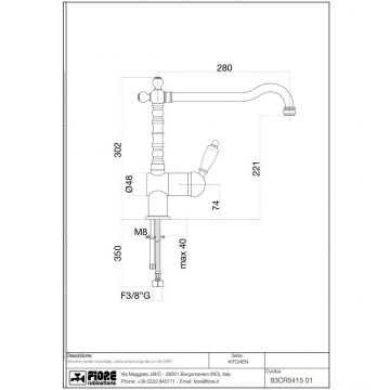 Смеситель однорычажный Fiore (Фиоре) Imperiale, для кухни (излив 28 см), без донного клапана, хром, 83CR5415