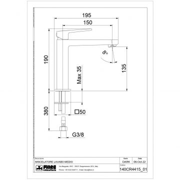 Смеситель для раковины Fiore (Фиоре) Dark, однорычажный(излив 15 см), без донного клапана, цвет черный матовый 140NN4415