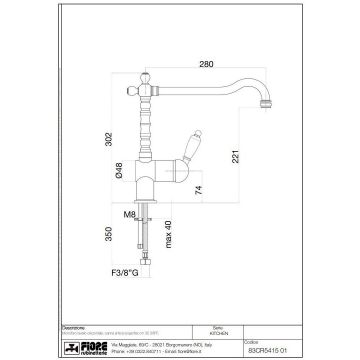 Смеситель для кухни Fiore (Фиоре) Imperiale, однорычажный (излив 28 см), без донного клапана, цвет золото 83OO5415