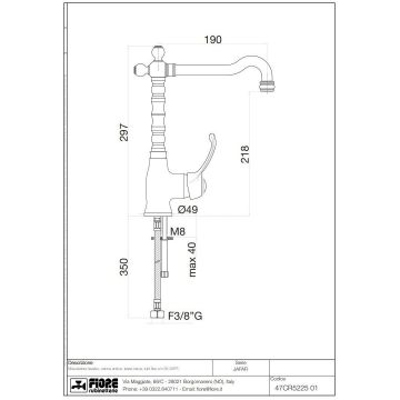 Смеситель для раковины Fiore (Фиоре) Jafar, однорычажный (излив 19 см), без донного клапана, цвет хром 47CR5225