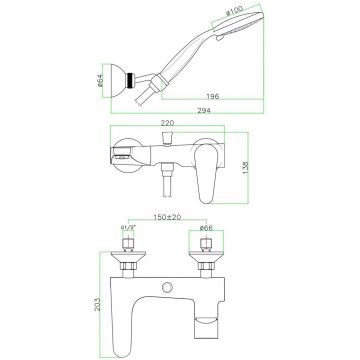 Смеситель для ванны Fiore (Фиоре) Kera, однорычажный с набором для душа, цвет хром 88CR5550