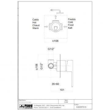 Смеситель для душа Fiore (Фиоре) Kube, встраиваемый в стену однорычажный, цвет золото 100OO7515