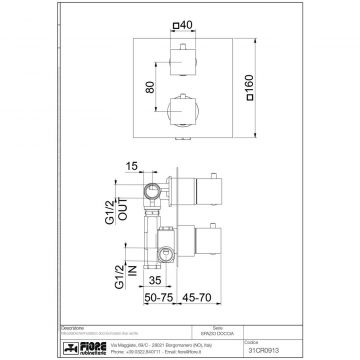 Смеситель для душа Fiore (Фиоре) X-Termo, встраиваемый в стену на 2 выхода, с термостатом (квадратная панель и ручки), цвет хром 31CR0913