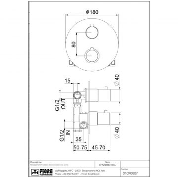 Смеситель для душа Fiore (Фиоре) X-Termo, встраиваемый в стену на 2 выхода, с термостатом (круглая панель и ручки), цвет хром 31CR0927